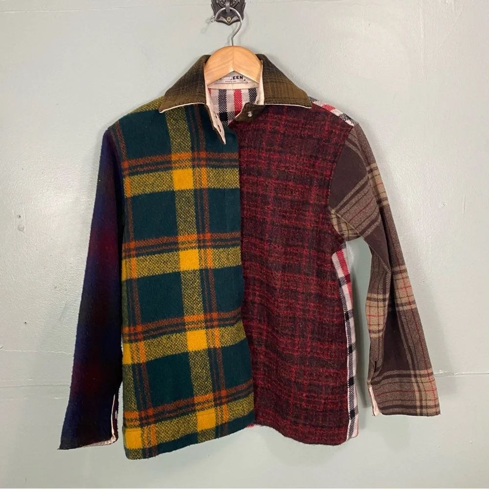 Carleen Admore Plaid Wool Jacket Patchwork XL Shacket‎